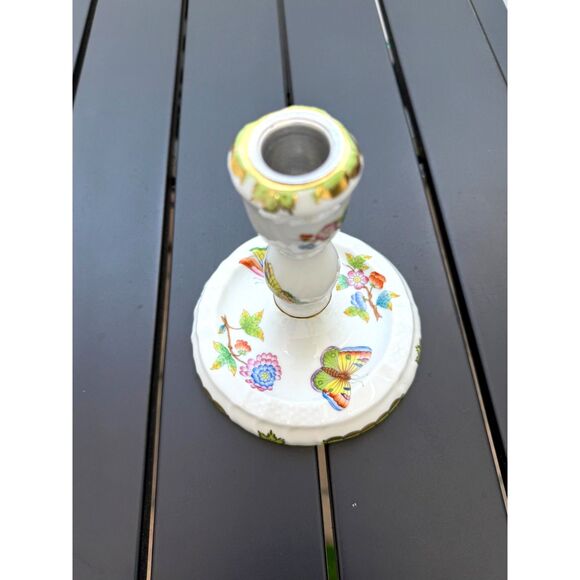 Herend Queen Victoria Green Border Floral Butterfly Single Candlestick SZ 6" VBO - Picture 6 of 16